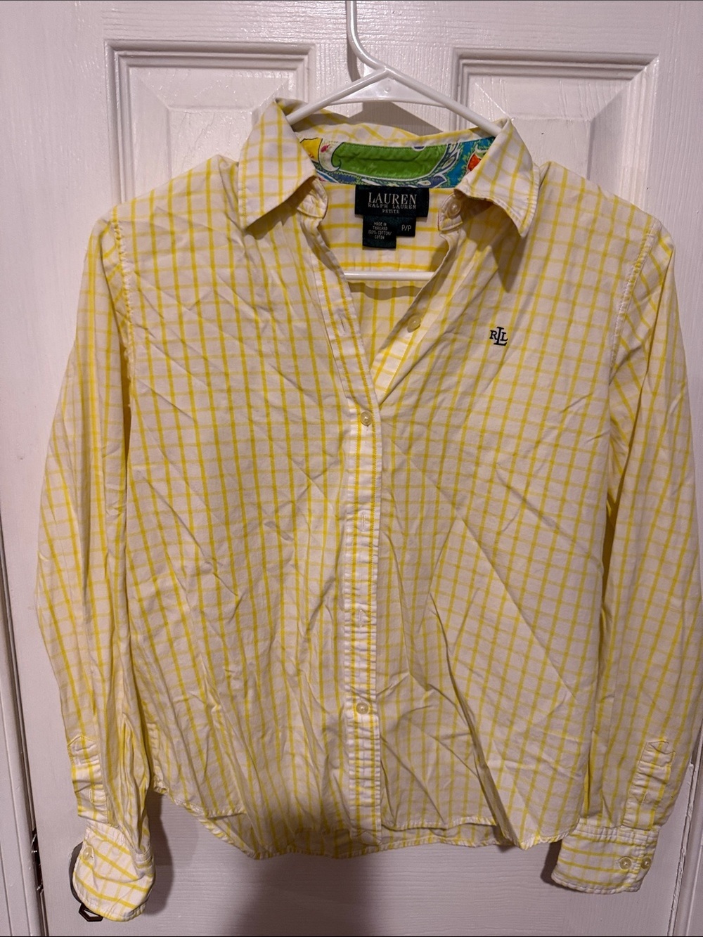 Lauren Ralph Lauren Yellow Plaid Cotton Button-Down Shirt